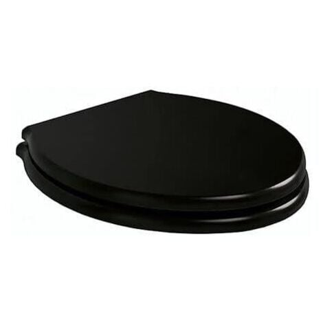Marco Paul 18" Standard Traditional White Wooden MDF Toilet Seat Universal Adjustable to Fit Most Toilets Oval Seat with Hinges & Parts (Black)