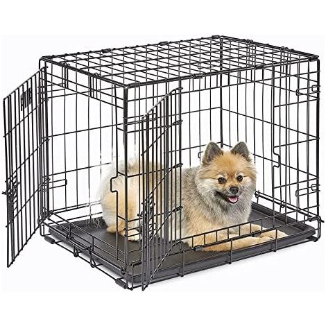 Marco Paul Double Door Dog Crate Folding Black Metal Dog Crate Foldable Dog Pet Transportation Crate Puppy Carrier Training Cage Space Saving Easy Access Escape Proof Locks Sturdy Metal Frame (24") (1/5)