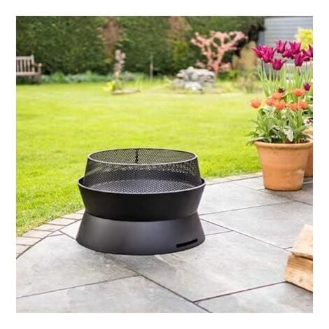 Black Steel Round Vigor Fire Pit for Garden Modern Metal Fire Bowl with 360 Flame View and Grill Edge Outdoor Portable Heater Log Burner for Garden BBQ Camping Easy Assembly