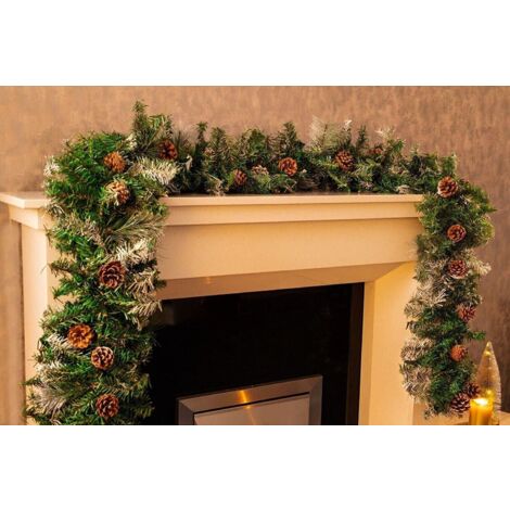 Christmas 9ft Garland Decoration Artificial Luxury Pinecones Snow Dusted Tips (1/3)