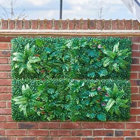 Faux Living Wall Panel 60 x 40cm Trellis Leaves & Flowers Artificial Leaf Trellis Panel Spring & Summer Garden Decoration Climbing Faux Plants Flowers Panels Ornamental Outdoor Indoor