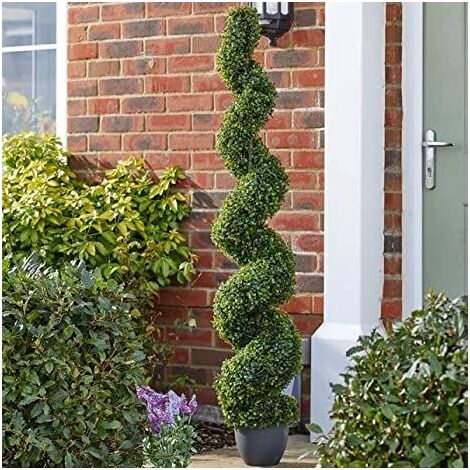 Topiary Twirl Tree in Plant Pot Faux Plants Artificial Plant & Pot Doorway Patio Garden Decking D�cor Round Standing Indoor Outdoor Weather Resistant Ornamental Decorative Bush (150cm)