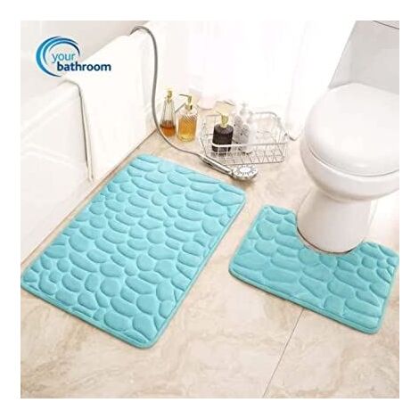 Marco Paul Non Slip Bathroom Mat Set Memory Foam Pedestal Super Soft Bath Mat Toilet Surround Mould Resistant Bath Mat Machine Washable Anti-Slip Microfibre Home Indoor Fast Drying Aqua Mat Rug