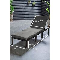 Reclining Sun Lounger, Rattan Day Bed Garden Furniture Seating Seat Sun Lounge Chair - 4 Reclining Positions