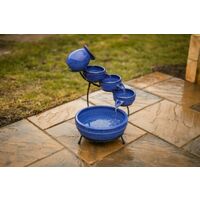 Ceramic Fountain, Royal Blue Solar Powered Garden Water Feature with Glazed Effect - Solar Water Fountain Indoor or Outdoor Cascading Waterfall Pot for your Garden, Home or Patio Fountain