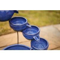 Ceramic Fountain, Royal Blue Solar Powered Garden Water Feature with Glazed Effect - Solar Water Fountain Indoor or Outdoor Cascading Waterfall Pot for your Garden, Home or Patio Fountain