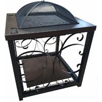BBQ Fire Pit, Large Steel Square Black with Bronze Effect Table Fire Pit / BBQ Black Outdoor Garden Log Burner Wood Burner Patio Heater Brazier with Poker