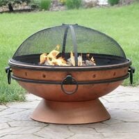 Large Round Copper Fire Pit & BBQ with Grill