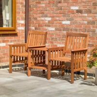 2 Person Wooden Garden Bench Love Seat & Table Garden Furniture