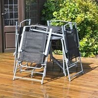 6pc Black Garden Furniture Set (Dining Table, 4 Chairs & Parasol)