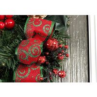 Christmas Red & Green Door Wreath with Baubles Pine Cones 40cm Hanging Garland