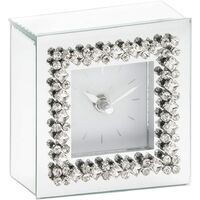 Silver Mirror Clock and Sparkling Diamante Square Table Time Piece