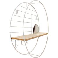 Shelving Unit Floating Shelf with Mirror White Wire Circular Round Wooden Floating Shelving Wall Hanging