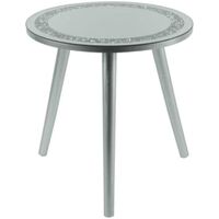 Mirrored Side Table Silver Crushed Jewel Coffee Table Glass Crystal Round Bedside Drinks Occasional Table (40cm)