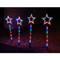 Large 70 cm Set of 4 Star Path Christmas Garden Lights 60 Multi Colour LEDs XMAS