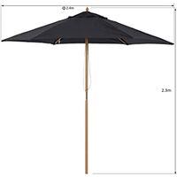 Parasol Pulley System 2.4m Black Garden Sun Shade Umbrella Wooden