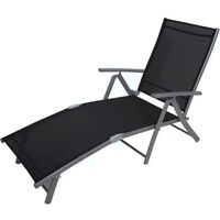 7 Position Sun lounger, Black and Grey Aluminium Frame Garden Furniture, Reclining Decking Chair Lounger, Powder Coat Finish with Black Sling (SINGLE GREY)