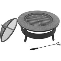 Garden Firepit BBQ Modern Patio Fire Pit Heater Log Burner Stove Round Brazier Bowl Log Charcoal Burner Table Large Black