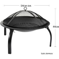 Fire Pit with BBQ Grill Outdoor Garden Wood Burner, Firepit Garden Heating, Round Bowl Shaped Fire Pits for Outdoor Heating