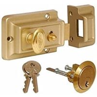 Night Latch Door Lock with 3 Keys - Polished Brass Gate Lock Extra Security Front Door Lock Fixings Backset Cylinder Safety for Gate, Door, Shed, Latch, Flat Smart Door Lock Latches