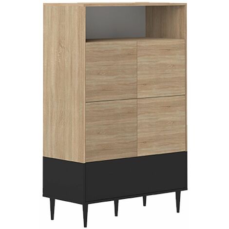 Aparador alto HORIZON Negro y Roble natural 90 X 140,6