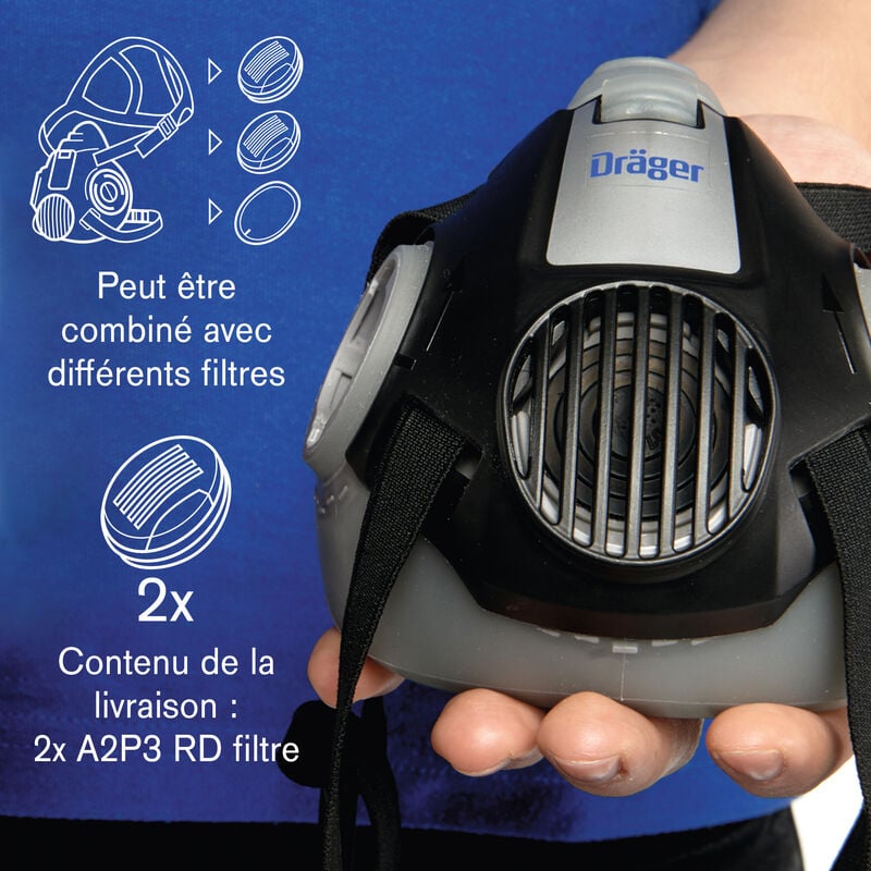 Dräger X-plore 3500 Demi-masque poussières-artisanat avec filtres Pure P3,  protection contre des particules fines, la poussière : : Bricolage