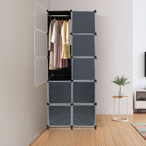Armoire Penderie Modulaire HOMIDEC - 20 Compartiments Avec Barre à Cintres - Portable Et Adjustable