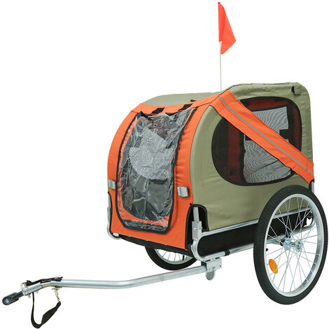 Aqrau Remorque vélo pour Chien, Pet Bike Trailer Foldable, Réflecteurs Drapeau, Max. 30 Kg Orange (1/5)