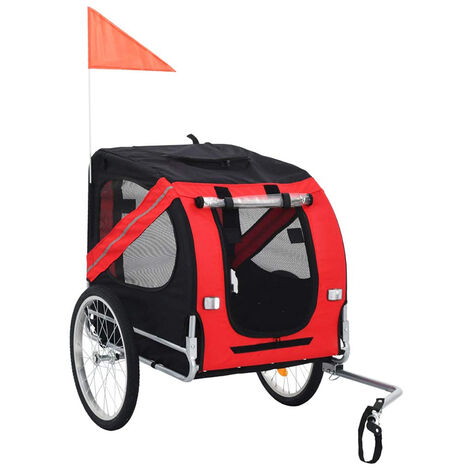 Aqrau Remorque vélo pour Chien, Pet Bike Trailer Foldable, Réflecteurs Drapeau, Max. 30 Kg Rouge