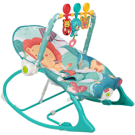 2 en 1 Transat à bascule pour bébé / Balançoire pour bébé, chaise avec vibrations apaisantes et arche de jeu amovible, Bleu
