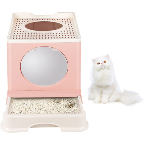 Chat Maison de Toilette, Bac à Litière Fermé pour Chat Plateau Amovible, Pelle, Capacité de Charge 15 kg Rose 48 x 39 x 34 cm (1/5)