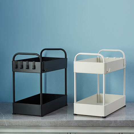 Aqrau Étagère de Rangement sous Évier 2 Niveaux, Étagère à Épices, Étagère Rangement pour Cuisine Salle de Bain, Noir
