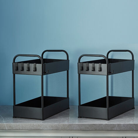 Aqrau Étagère de Rangement sous Évier 2 Niveaux, Étagère à Épices, Étagère Rangement pour Cuisine Salle de Bain, Noir