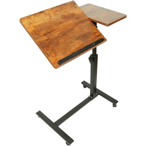 WODFARR Bureau Informatique avec roulettes, Petite Bureau d'Ordinateur avec Plateau d'accueil, Plateau de Table Inclinable, Postes de Travail Informatiques (Noir, 100x60x67-117 cm