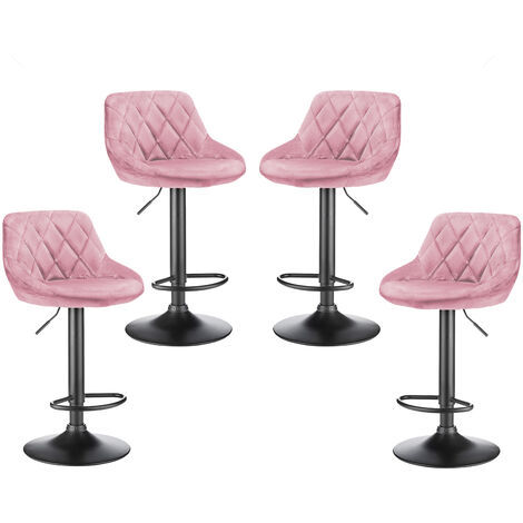 Aqrau Lot de 4 Tabouret de Bar Surface en Velours, Chaises de Salle à Manger, Réglable en Hauteur, Rotatif sur 360° Rose (1/5)
