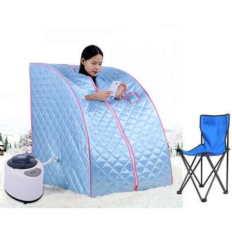 Aqrau Sauna à Vapeur Portatif 1.5L, SPA Sauna Transportable À Domicile, Sauna avec Chaise Pour 1 Personne, Blue