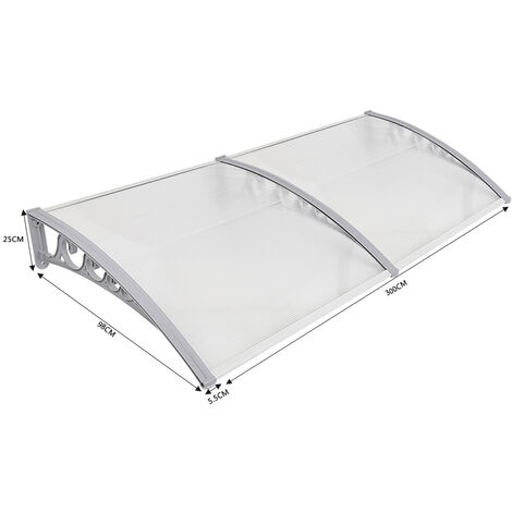 Aqrau Auvent de Porte et fenêtres, Marquise en polycarbonate, Auvent de Porte d'entrée Abri Protection Contre La Pluie et UV Gris Transparent 100x300cm SRB006