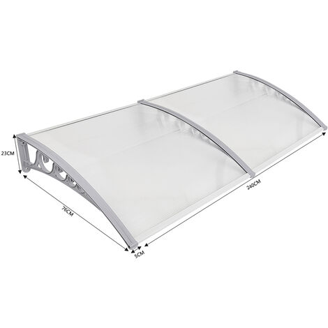 Aqrau Auvent de Porte et fenêtres, Marquise en polycarbonate, Auvent de Porte d'entrée Abri Protection Contre La Pluie et UV Gris Transparent 80x240cm SRB003