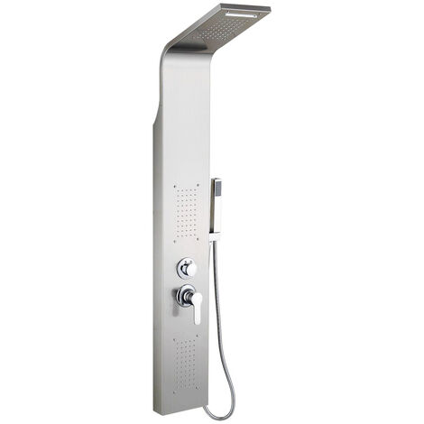 Aqrau Colonne de Douche Hydromassage set, Panneau de Douche en acier inox 304, Tour de Douche avec Pulvérisateur et3 Grandes Buses Massants, Nickel brossé