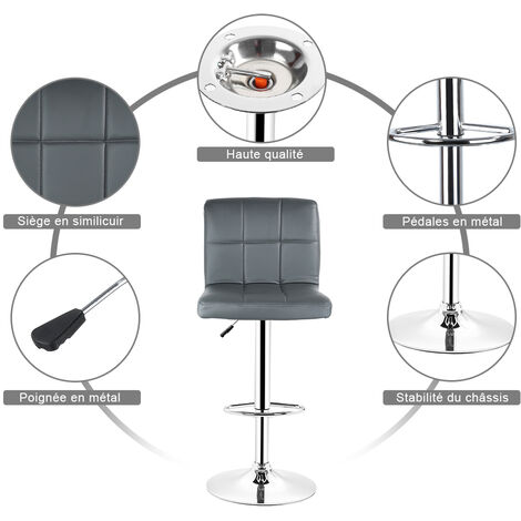 Aqrau Chaises de Bar, Lot de 2, Tabourets de Bar Tabourets Hauts, Rotatif à 360 Dégrées, Réglage en Hauteur avec Dossier, Noir AYH001