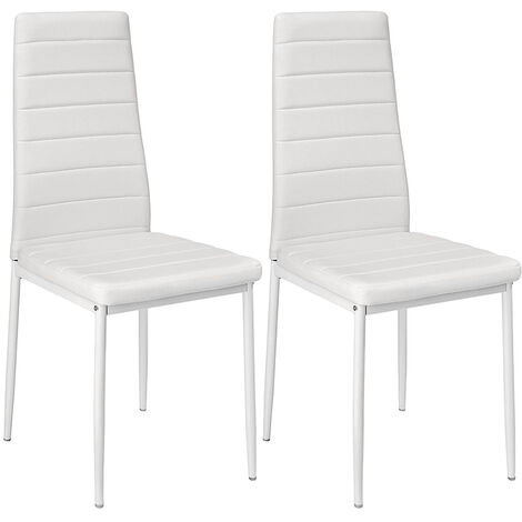 Aqrau Lot de 2 Chaises à Manger, Chaise de Salle à Manger, Dossier Haut de la Cuisine, Pieds en Métal Stable, Blanc (1/5)