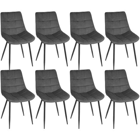 Aqrau Lot de 8 Chaises en Velours, Chaises de Salle à Manger, Chaise Rembourrée - Gris foncé (1/5)