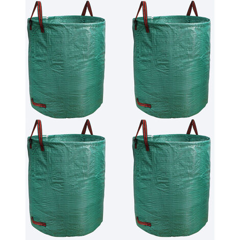 Aqrau Lot de 4 Sac à déchets de jardin 500L Sac de Jardin, étanche Heavy Duty Grande Sacs avec 3 Poignées, Pliable et Réutilisable Vert (1/5)