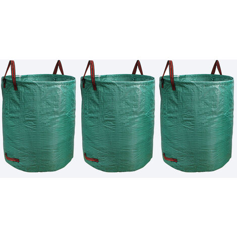 Aqrau Lot de 3 Sacs de jardin 500L Sac à déchets, étanche Heavy Duty Grande Sacs avec 3 Poignées,Pliable et Réutilisable Vert (1/5)