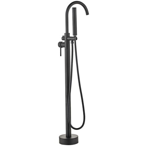 Robinet de douche au sol/robinet de baignoire cascade, bec avec pulvérisateur à main, noir 110 cm