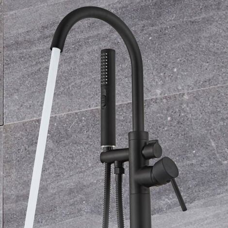 Robinet de douche au sol/robinet de baignoire cascade, bec avec pulvérisateur à main, noir 110 cm