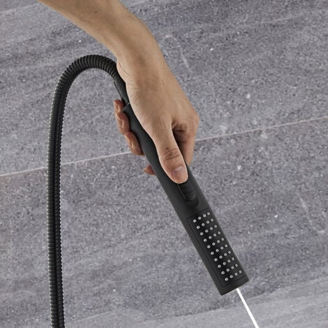 Robinet de douche au sol/robinet de baignoire cascade, bec avec pulvérisateur à main, noir 110 cm