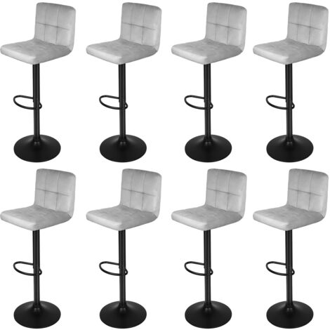 Tabourets de Bar, Lot de 8 Chaises Hautes Revêtement Velours, Tabourets de Cuisine Rotatif sur 360°, avec Dossier et Repose-pieds - Gris clair (1/5)