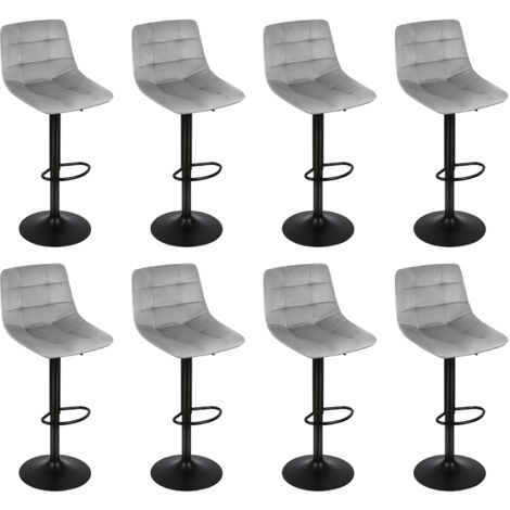 Lot de 8 Tabourets de Bar Pivotants en Velours Réglables en Hauteur, Assise rembourrée pour Cuisine, Bar, Gris clair (1/5)