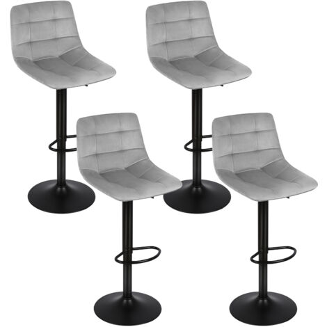 Lot de 4 Tabourets de Bar Pivotants en Velours Réglables en Hauteur, Assise rembourrée pour Cuisine, Bar, Gris clair (1/5)